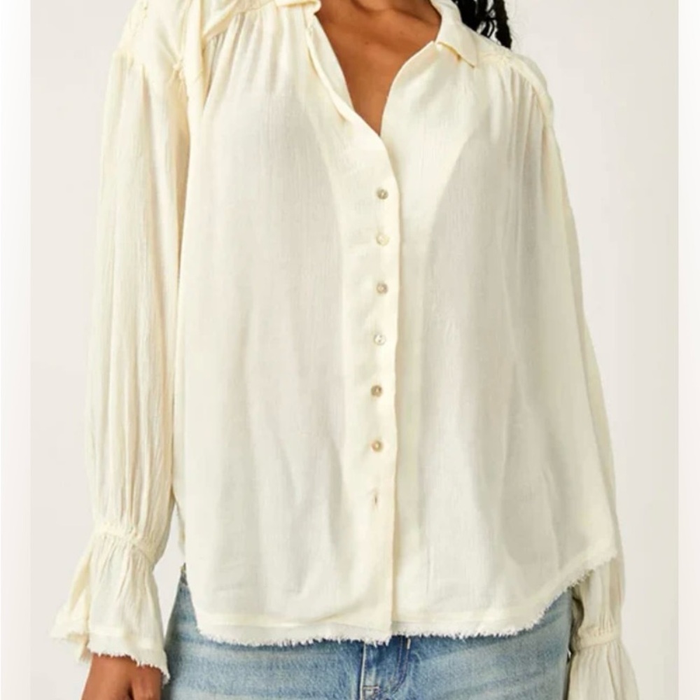 Women's Cream Button-Up Blouse